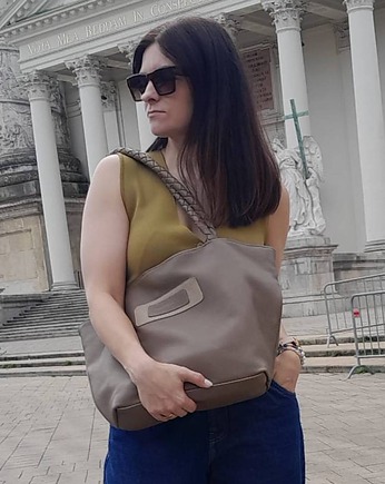 Pojemna torba z włoskiej skóry z plecioną rączką - Sara, beautifulthings