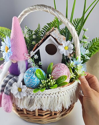 Wielkanocny stroik gnom w koszyku, U.to ceramika