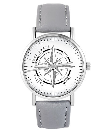 Zegarek - Kompas - szary, skórzany, yenoo