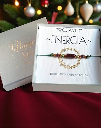 Amulet - ENERGIA - świąteczne pudełko - granat, turkus, kaktusia