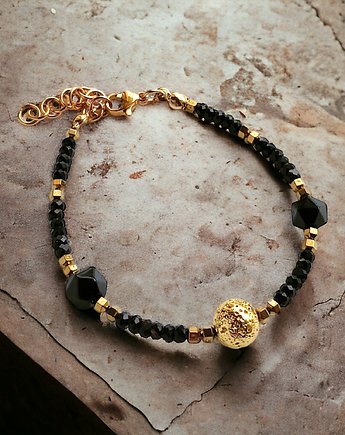 Bransoletka GLAM : onyks, lawa, jadeit, hematyt : czarno - złota, kaktusia