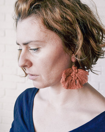 Kolczyki chwosty plotki - rude plecione boho, by Matusevic