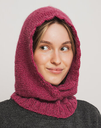 Balaclava DOLORES - malinowa / różowa - Handmade - Merino, alpaka, jedwab, cisza kolektyw