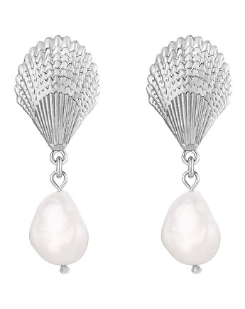 Srebrne kolczyki muszle z perłami naturalnymi, SOTHO