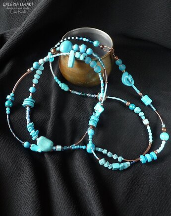 Długi naszyjnik Boho z turkusem i miedzią ciekawy oryginalny prezent handmade, Galeria Limart