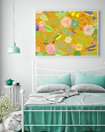 Plakat. Kwiaty i ptaki, Love Life and Forest