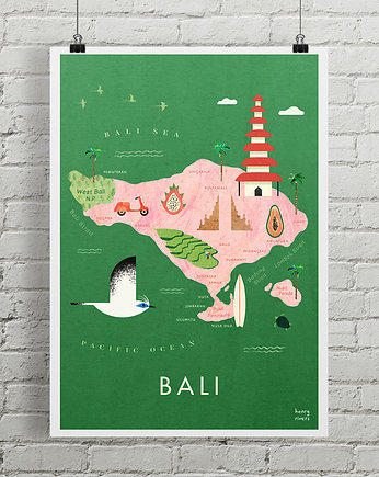 Plakat Bali Indonezja - mapa graficzna, minimalmill