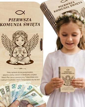 Pudełko Koperta Prezent na Komunię dla Dziewczynki Upominek od Chrzestnych, smxdsgn