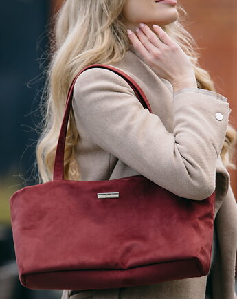 Bordowa MINI TOTE z nubuku tapicerskiego., Karolina Audycka