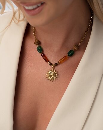 Złoty naszyjnik z zawieszką słońce i koralikami Paraiso Faelora, Paraiso