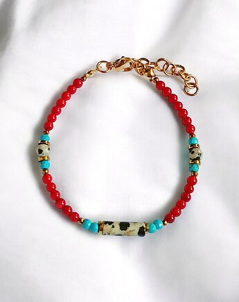 Bransoletka : INDIA : koral, magnezyt, jaspis, hematyt, kaktusia