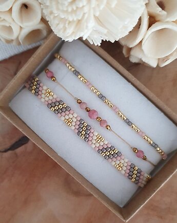 Pastelowy zestaw bransoletek, LEI handmade 