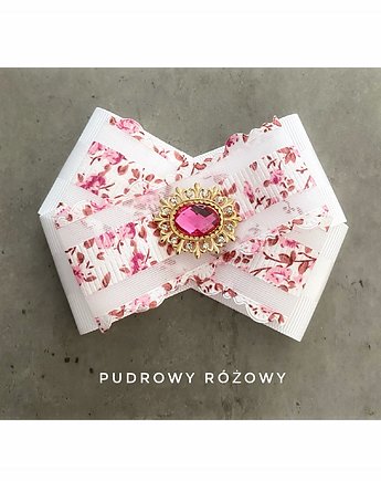 Biała Brosza z kwiatuszkami i tiulem New, Pudrowy Różowy