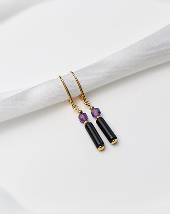 Kolczyki pozłacane - Czarny Turmalin, Ametyst, Bring Biżuteria
