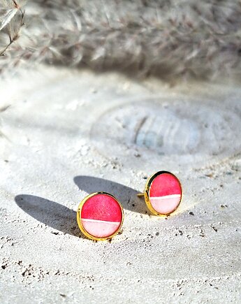 Kolczyki sztyfty różowe z kreską, Slow Jewelry