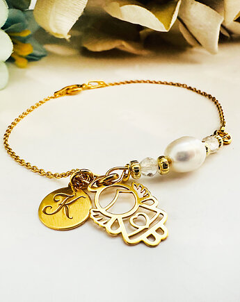 Bransoletka na komunię z literką i aniołkiem-  prezent  KOMUNIA, Anemon Atelier