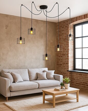 5-płomienna lampa wisząca loft czarna ALAMOS L5, lampy loftowe LYSNE LOFT