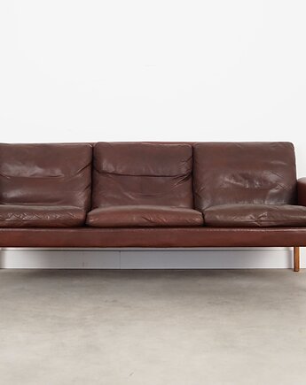 Sofa skórzana brązowa, duński design, lata 60,  Hans Olsen,  CS M, Przetwory design