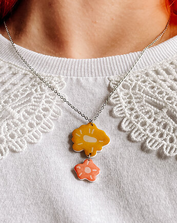 Wyrazisty naszyjnik z motywem kwiatowym - kolorowa biżuteria handmade boho, ArtZouzeau