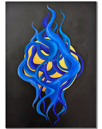 Enslaved I - organiczny obraz, niebieskie macki, złoto, 50x70 cm, LParts