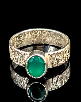 Pierścionek srebrna kora z agatem, Pracownia Neores