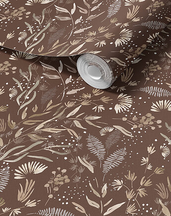 Tapeta do salonu, łazienki,przedpokoju. Flowers. Brązowe Kwiaty Akwarelowe, Patternosophy