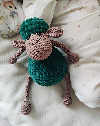 Maskotka owieczka na szydełku Baranek zielony, Po.dziergane