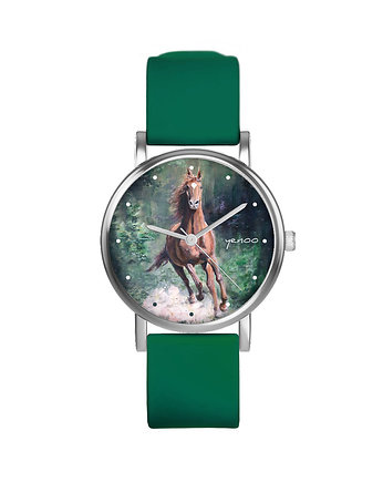 Zegarek  mały - Koń, las - silikonowy, zielony, yenoo
