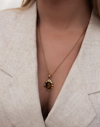 Złoty naszyjnik z tygrysim okiem ze stali chirurgicznej premium Paraiso Lyra, Paraiso