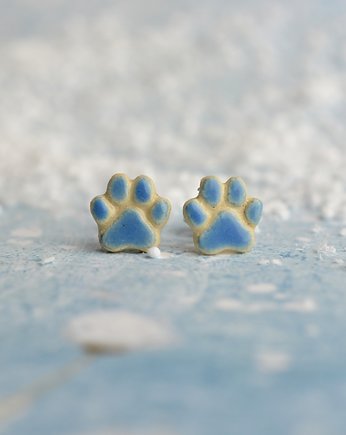 Łapki niebieskie- mini ceramiczne kolczyki z łapką, Dorca
