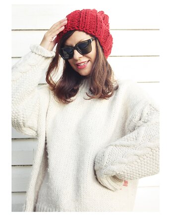 Czapka handmade beanie z wełną merino bulky, Mademoiselle Patrini