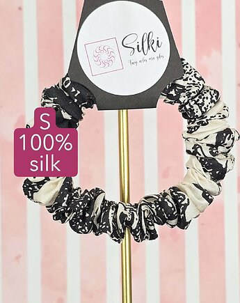 S wąska gumka jedwabna do włosów jedwab naturalny scrunchie biała czarna, Silki