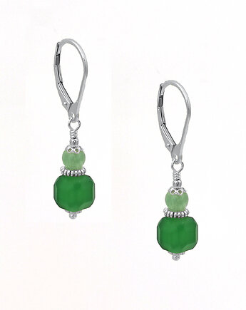 Małe kolczyki z zielonym agatem i awenturynem srebro 925, Yamira Art Studio