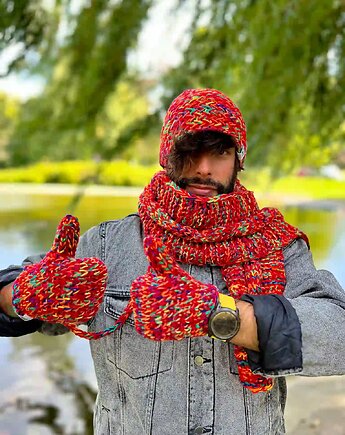Męskie rękawiczki MERINO 50% ,,Czerwienie", Brain Inside