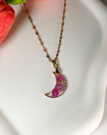 Naszyjnik księżyc z różowymi kwiatami Biżuteria z kwiatami, Blask Natury