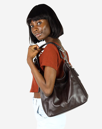 Elegancka torebka na ramię skóra savuage brąz caffe, OSOBY - Prezent dla niej