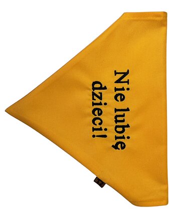 Żółta bandana, chustka, apaszka dla psa Nie lubię dzieci!, Psia szafa
