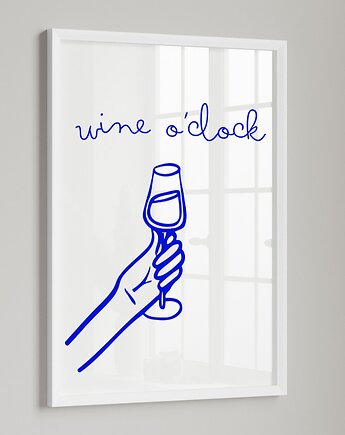 PLAKAT wino, niebieska grafika, wine o clock, ozdoba do kuchni, black dot studio