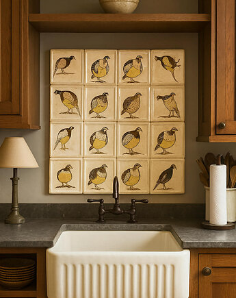 Ręcznie malowany kafel ceramiczny z przepiórką, płytka, kafle ceramiczne, Ceramika Nastawka