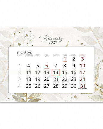 Kalendarz Ścienny Pojedynczy 2027 White Ruscus A4, Planerum
