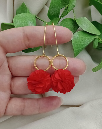 Kolczyki chwosty długie  kolczyki czerwone kwiaty, Soutacheria