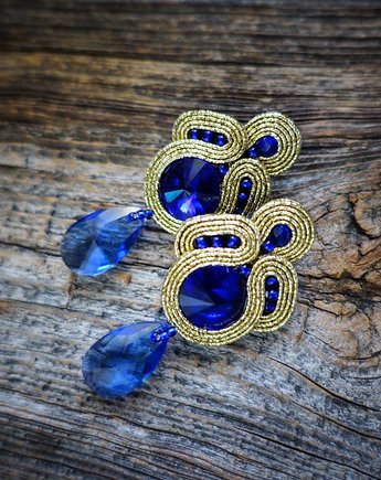 Kobaltowo - złote  kolczyki soutache, Mró Soutache