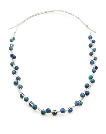 Chryzokola 6 mm Naszyjnik lniany bez metalu, galeria nuit