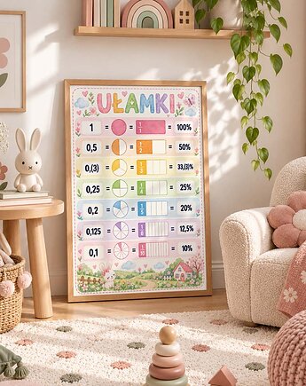 Plakat edukacyjny UŁAMKI dla dziewczynki, Dekoracjan
