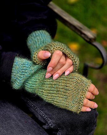 Podmokłe łąki / mitenki z kaszmirem, agat handmade