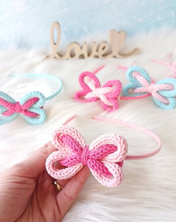 Opaska do włosów z kokardką - rękodzieło, Włóczkopis