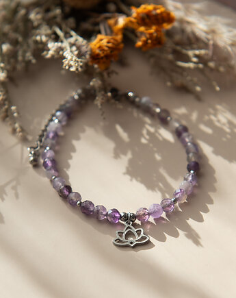 LOTUS bransoletka z kamieni - ametyst - kwiat lotosu, Greenmoon Handmade