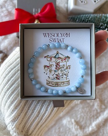 Świąteczna bransoletka z akwamarynów i hematytów oraz charmsem, Hey details