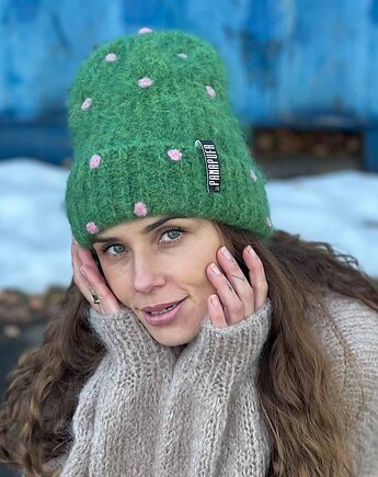 MOHER  MERINO czapka kropki groszki unisex, PANAPUFA