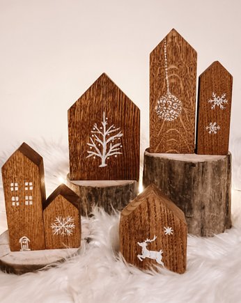 Domki z drewna świąteczne (6 szt), DOMMOWO